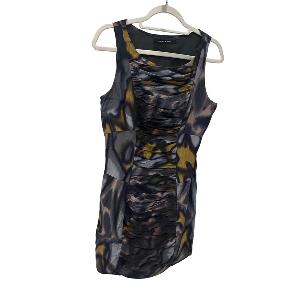 Andrew Marc navy and mustard printed dress